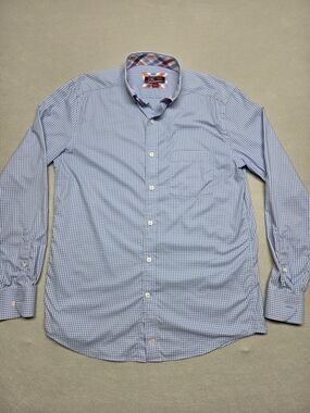 Johnston & Murphy XC4 Men's Blue Check Button-Down Dress Shirt